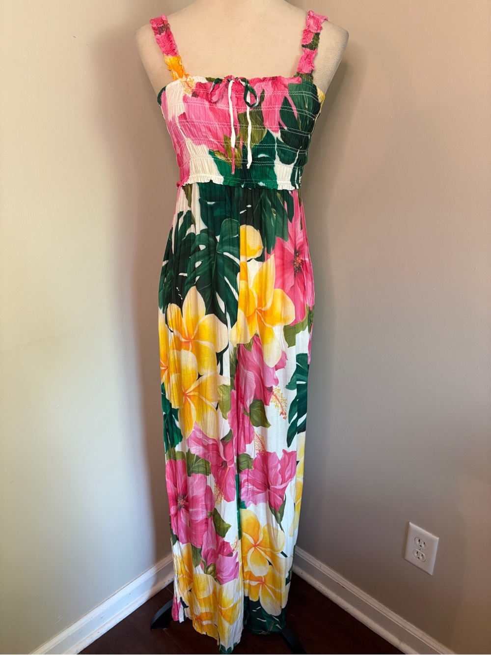 Desigual Saint Tropaz Wide Leg Jumpsuit Pink Yellow Green Tropical Floral Medium